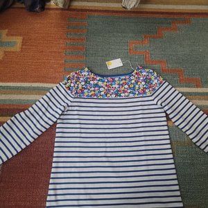 Mini Boden LS striped shirt with flowered yoke 13-14 y
